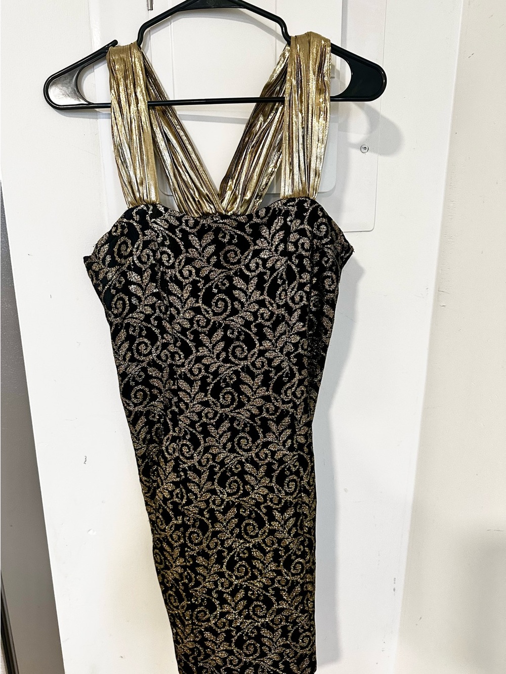 JS Collections Black and Gold One-Shoulder Midi Dress